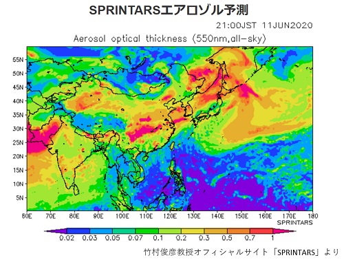 SPRINTARSによるエアロゾル予測-竹村俊彦博士オフィシャルサイト「SPRINTARS」より